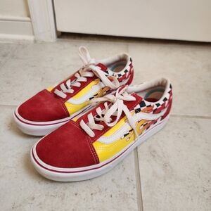 Vans Boys Old Skool Flame Striped Checkered Juniors 6 Red White Womens 7.5